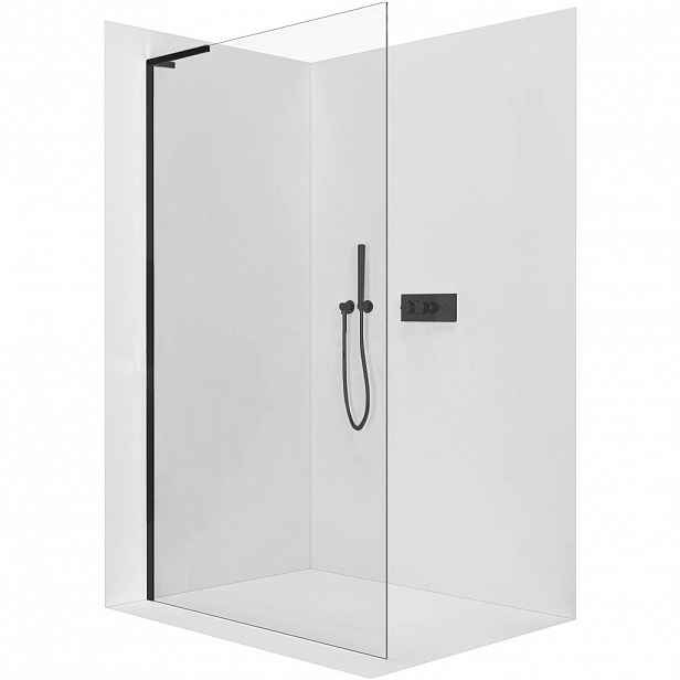 Sprchová zástěna Walk-in Onyx L-levá vzpěra - 8 mm - černá matná, transparentní sklo - 110x200 cm