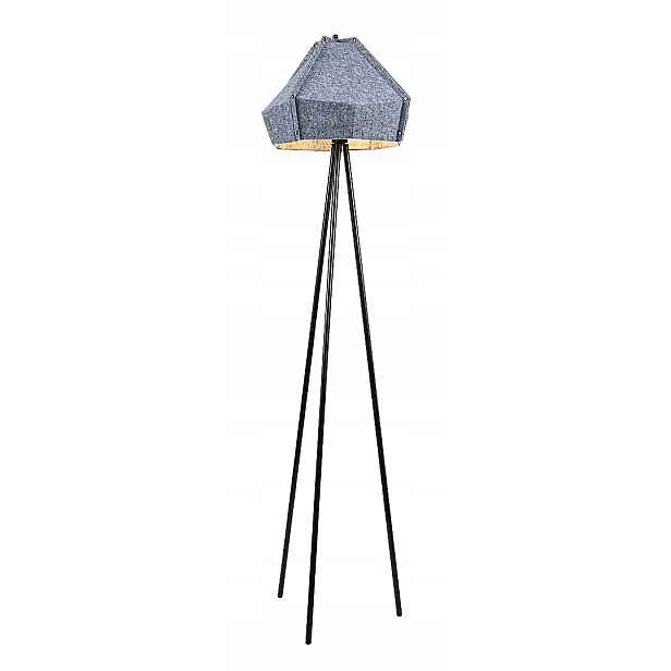 Stojací lampa trojnožka černá popelavá s plstěným stínítkem Rabalux