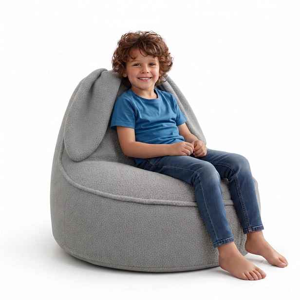 Dreamroots SEDACÍ VAK PRO DĚTI Zajíc 75/75/55 cm, měkké bouclé 315 g/m², snímatelný potah, Pearl Grey