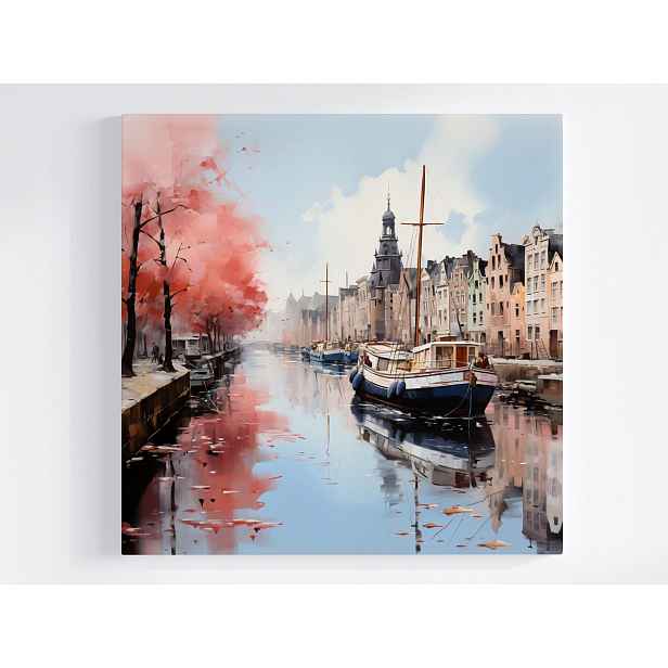 Obraz Na Plátně Canvas Město Nizozemsko Kamení Kanál Lodě Pohled 50x50