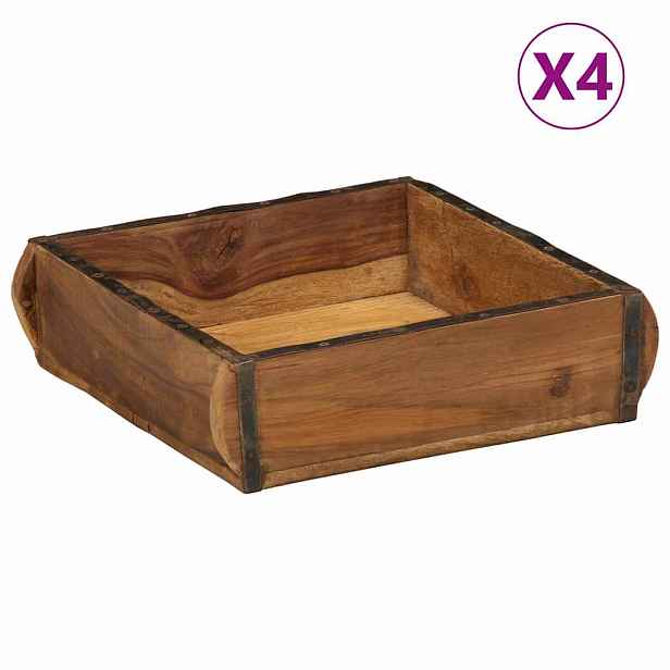 vidaXL Podnos 4 ks Hnědá 29 x 31 x 10 cm Masivní obnovované dřevo