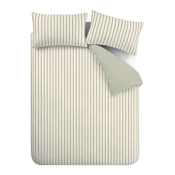 Zelené/krémové bavlněné povlečení na dvoulůžko 200x200 cm Hampton Stripe – Bianca