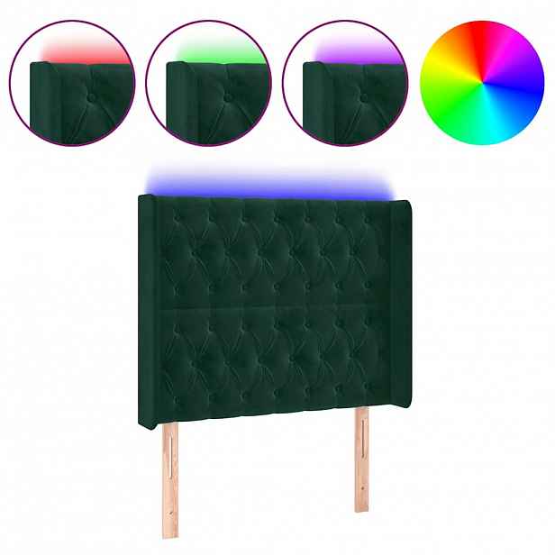 vidaXL Čelo postele s LED tmavě zelené 93 x 16 x 118/128 cm samet