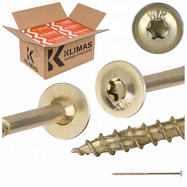 Tesařské vruty Torx 6x160 mm 800 ks talířové na dřevo Klimas Wkcp