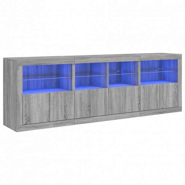 vidaXL Příborník s LED osvětlením šedý sonoma 202 x 37 x 67 cm