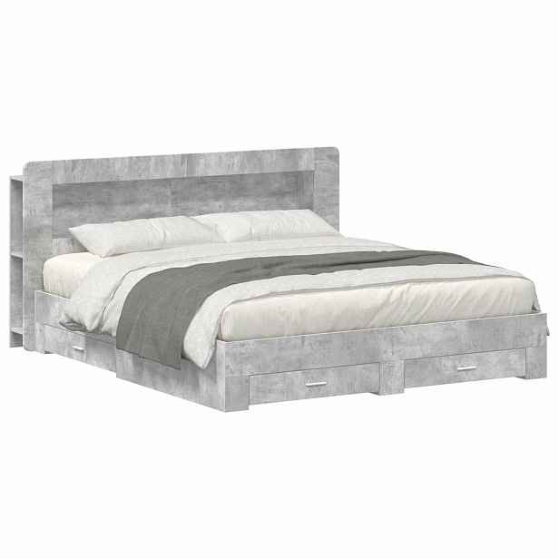 vidaXL Rám postele s úložným prostorem Betonově šedá 200 x 200 cm