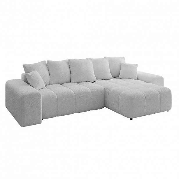 ALTDECOR ROHOVÁ SEDACÍ SOUPRAVA s otomanem vpravo ENIL-L 297x189x68 světle šedá buklé
