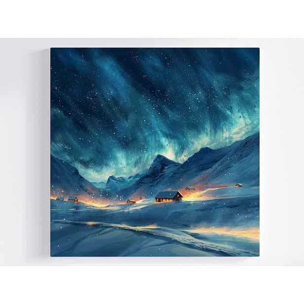 Obraz Na Plátně Canvas Krajina Noc Polární Záře Zima Sníh Hory 50x50