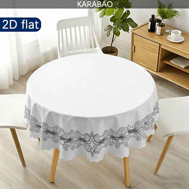 TEMU 2D plochý, 1 ks evropský retro květinový kulatý ubrus, elegantní design lemování, vhodný pro dekoraci jídelního stolu, perfektní dárek pro