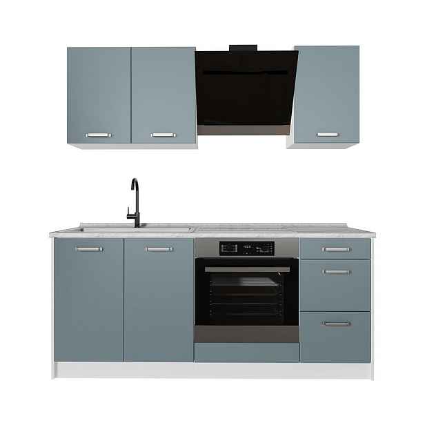 Vicco JEDNOTKOVÁ KUCHYNĚ R-Line, Modrošedá/Bílá, 180 cm, PD Mramor