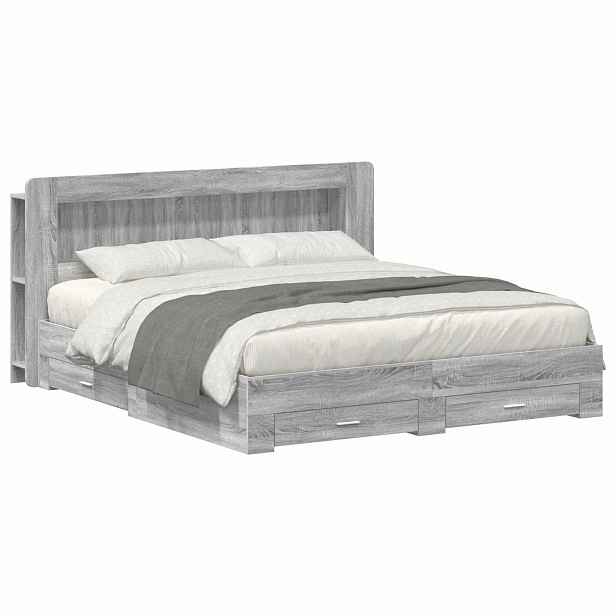 vidaXL Rám postele s úložným prostorem Šedý Sonoma 200 x 200 cm