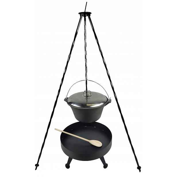 Litinový kotlík 8 L s víkem Ohniště 40 cm Trojnožka 120 cm