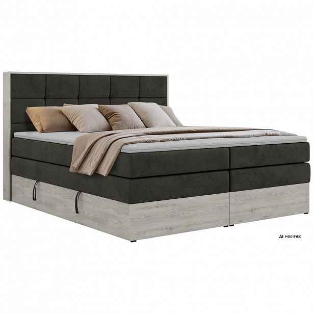 MKS POSTEL BOXSPRING ALNOR KING 180/200 - Tmavě šedá Samet - Topper T25 - H3
