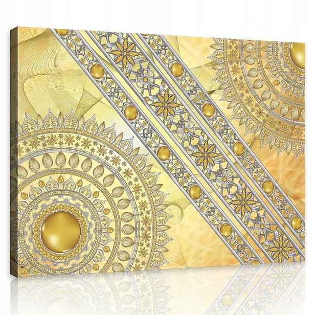 Obraz 80x60 Zlatá Mandala do obývacího pokoje Etnické vzory a harmonie barev
