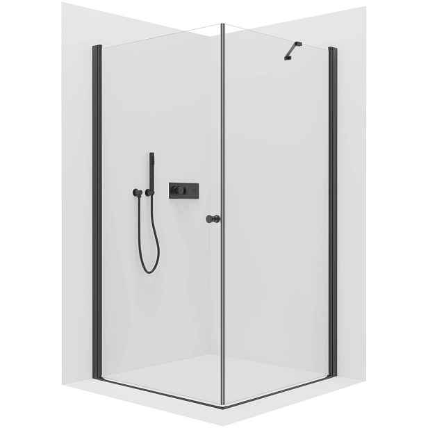Sprchový kout Antelo L/P - 6 mm - černá matná, transparentní sklo - 75x50x190 cm - otočný