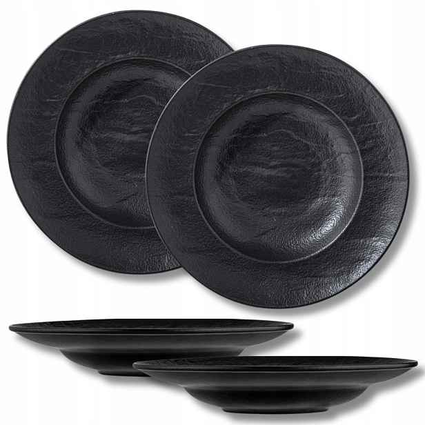 Talíř na polévku a salát hluboký porcelánový černý Wilmax 25,5 cm 350 ml
