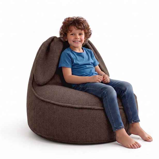 Dreamroots SEDACÍ VAK PRO DĚTI Zajíc 75/75/55 cm, měkké bouclé 315 g/m², snímatelný potah, Cocoa Brown