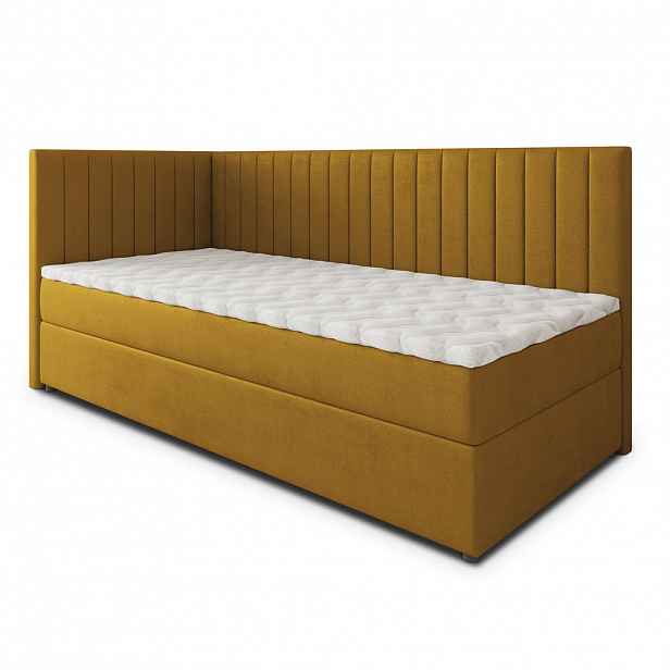MASSENO AMERICKÁ POSTEL ARIS 90x200 cm, s matrací a úložným prostorem, žlutá