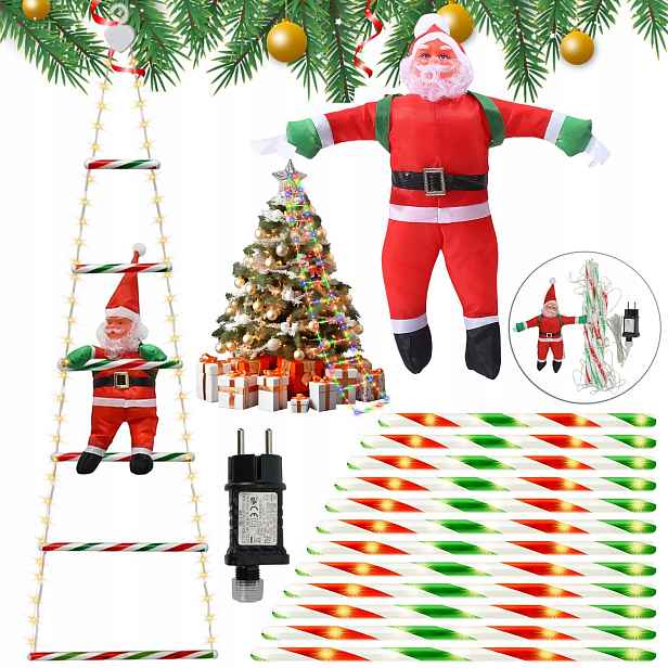 Mikuláš Na Žebříku Velká Vánoční Dekorace 300 CM Svítící Led Multicolor