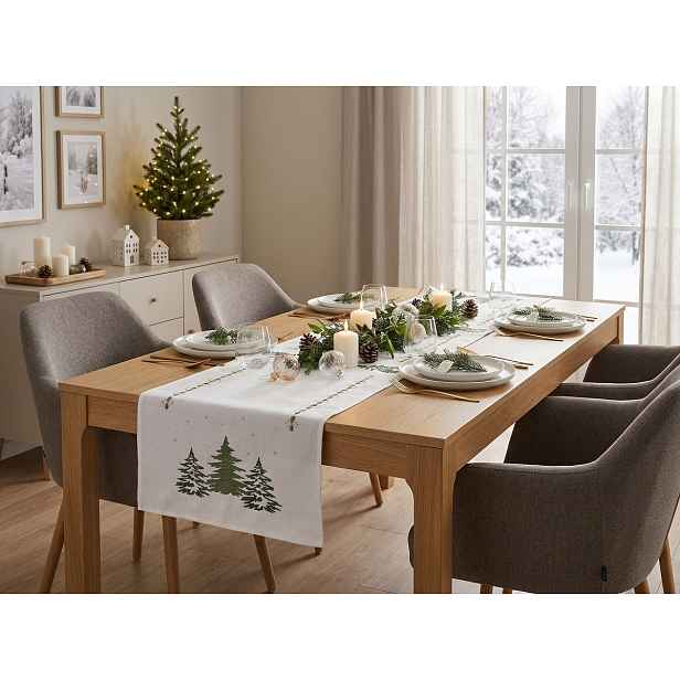 Vánoční běhoun na stůl EVERGREEN CHARM 40x140 cm, bílý