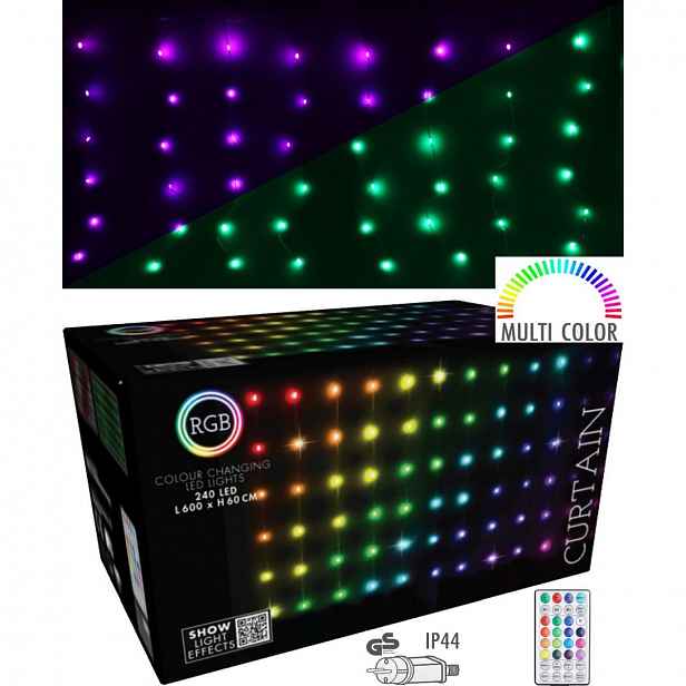 Vánoční Osvětlení Na Stromeček Světelný Závěs 600 x 60 cm 240 Led Color Rgb Pilot