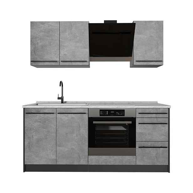 Vicco JEDNOTKOVÁ KUCHYNĚ R-Line, Beton/Antracit, 180 cm pracovná doska Mramor