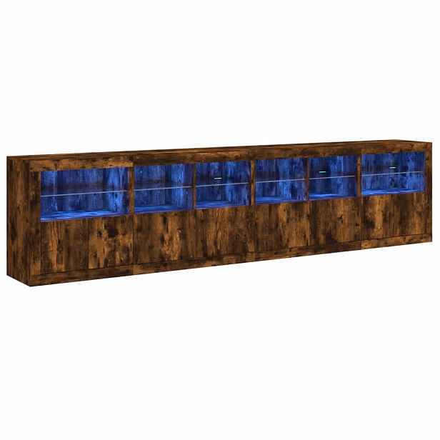 vidaXL Příborník s LED osvětlením kouřový dub 283 x 37 x 67 cm