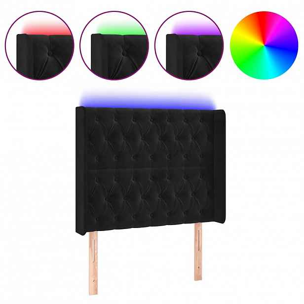 vidaXL Čelo postele s LED černé 103 x 16 x 118/128 cm samet