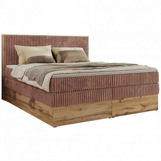 MKS POSTEL BOXSPRING WOOD CLASSIC KING 200/200 - Světle růžová Manšestr - H3