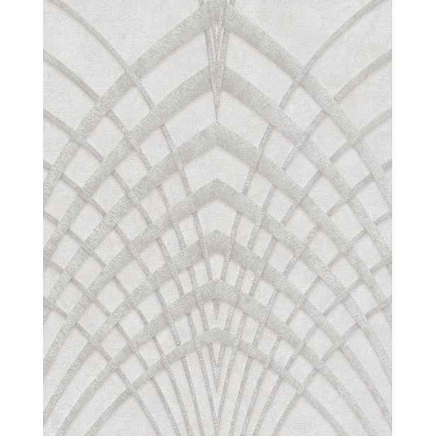 Šedá tapeta s ozdobným geometrickým vzorem art deco arkády