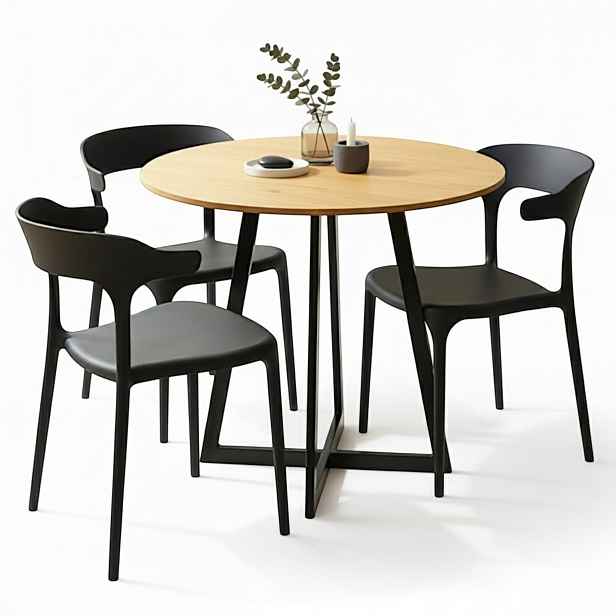 Stůl Kulatý Kuchyňský jídelní stůl 80 cm 3 x Křeslo Moderní Loft do obývacího pokoje