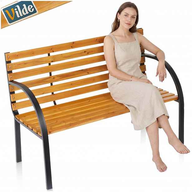 Zahradní parková lavička s opěradlem, dřevěná, kovová, pro zahradu, balkon, terasa