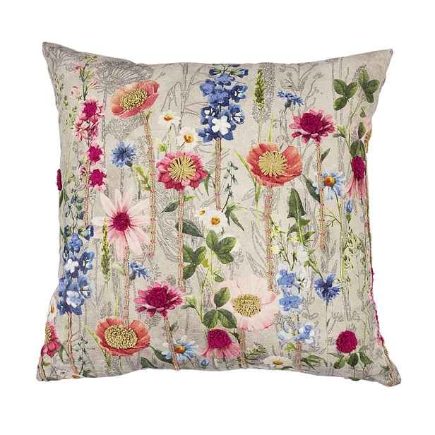 Béžový polštář rozkvetlá louka Flowers Poppy s výšivkou - 45*45*15cm Mars & More