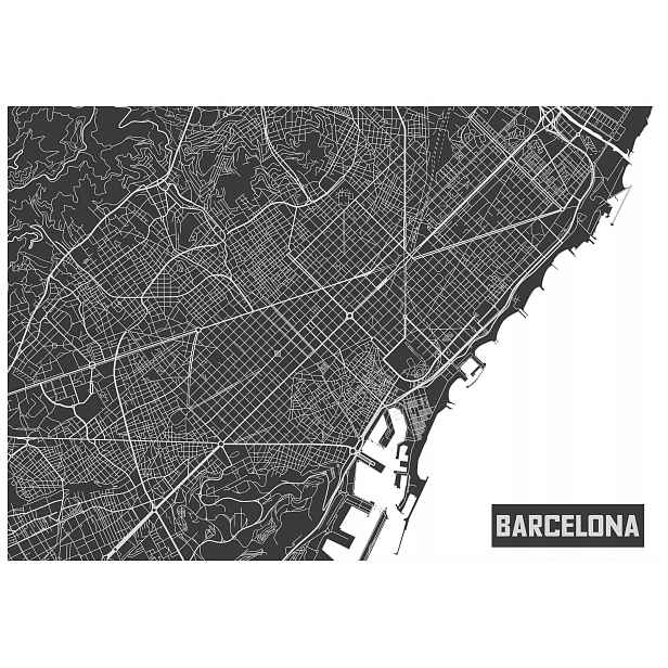 Fototapeta Barcelona mapa města šedá vinylová 254x184 lepidlo
