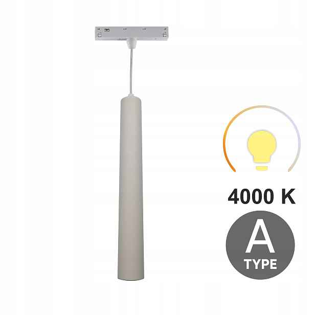 Závěsná Led lampa Tuba Bílá 10W 4000K Neutrální Typ A pro Smart Track 48VDC