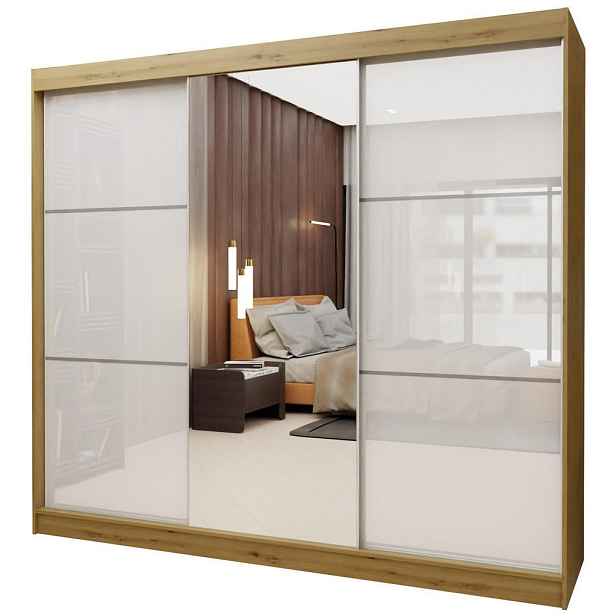 MASSENO ŠATNÍ SKŘÍŇ S POSUVNÝMI DVEŘMI VITALE, 240/216/61 cm 3dveřová se zrcadlem, dub Artisan