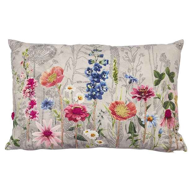 Béžový polštář rozkvetlá louka Flowers Poppy s výšivkou - 40*60*15cm Mars & More