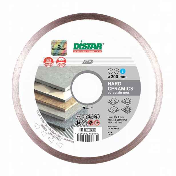 Diamantový kotouč Distar Hard Ceramics pro řezání slinuté dlažby o průměru 200 mm