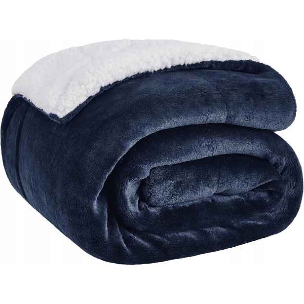 Nadýchaná fleecová deka, 150 x 200 cm, přehoz na pohovku, tmavě modrá barva