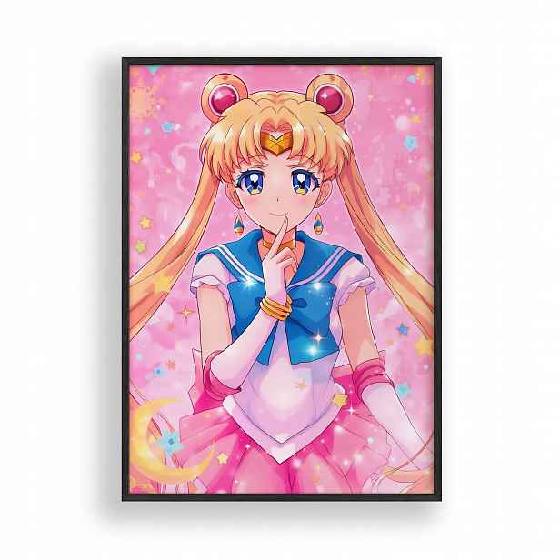 Obraz Sailor Moon Usagi Anime Plakát Rámeček Dřevěný Černý 30x42 cm