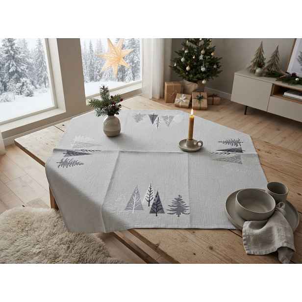 Vánoční ubrus SILVER FOREST 85x85 cm, světle šedý