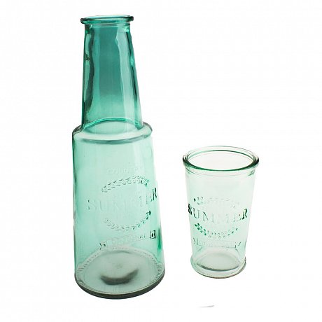 Zelená skleněná karafa se sklenicí, 800 ml
