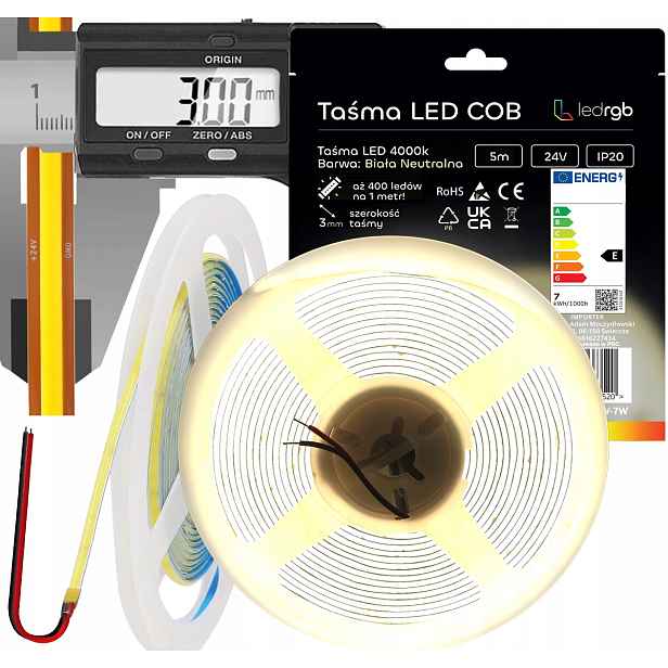 Led pásek Neon Cob 24V 5 m 400 diod 4000K Bílý Neutrální Ultra Tenký 3MM