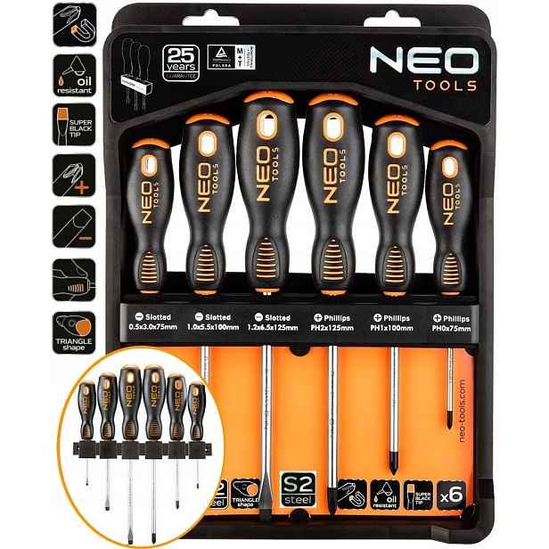 Šroubováky Magnetické šroubováky 6 Ks 25 let Neo Tools