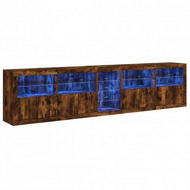 vidaXL Příborník s LED osvětlením kouřový dub 283 x 37 x 67 cm