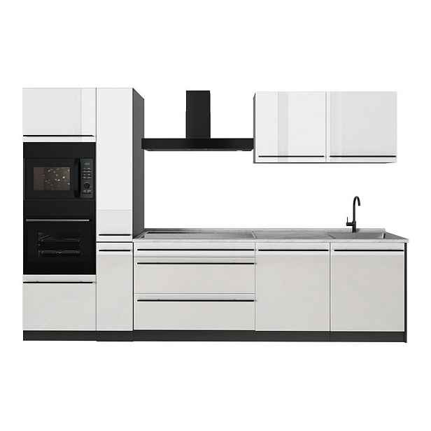 Vicco KUCHYŇSKÝ KOUT R-Line, Bílá vysoký lesk/Antracit, 310 cm pracovná doska Mramor