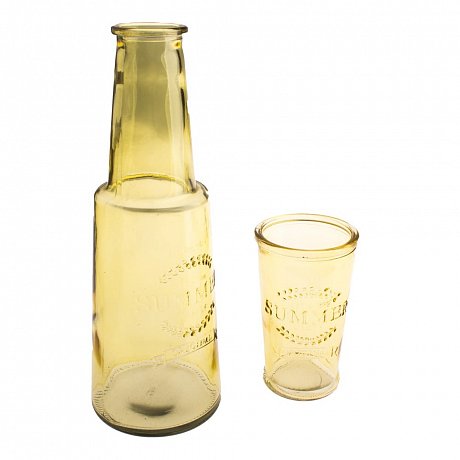Žlutá skleněná karafa se sklenicí, 800 ml