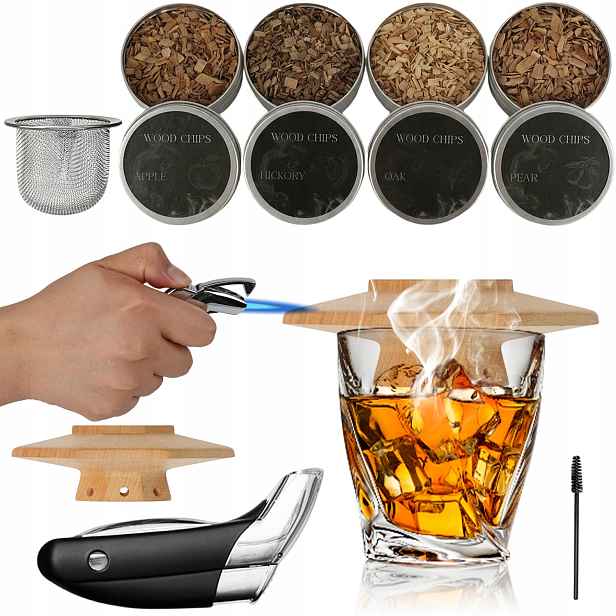 Sada Na Uzení Whisky Hořák Dřevěný Víno Koktejlů 4 Různé Vůně