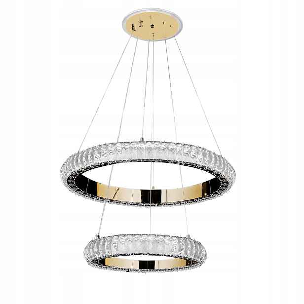 Závěsná Lampa Křišťálová Zlatá Led Dva Kruhy Glamour Ring 60 CM Moderní