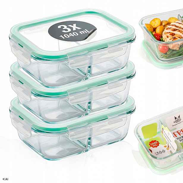 3x Nádoba na potraviny 1L Lunchbox s vzduchotěsnou přihrádkou